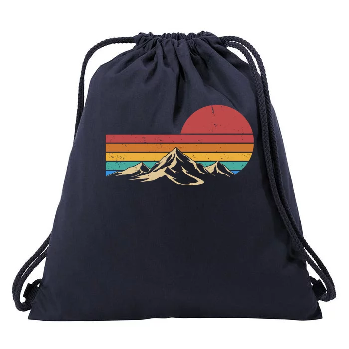 Retro Vintage Mountain Range Sunset Colors Drawstring Bag