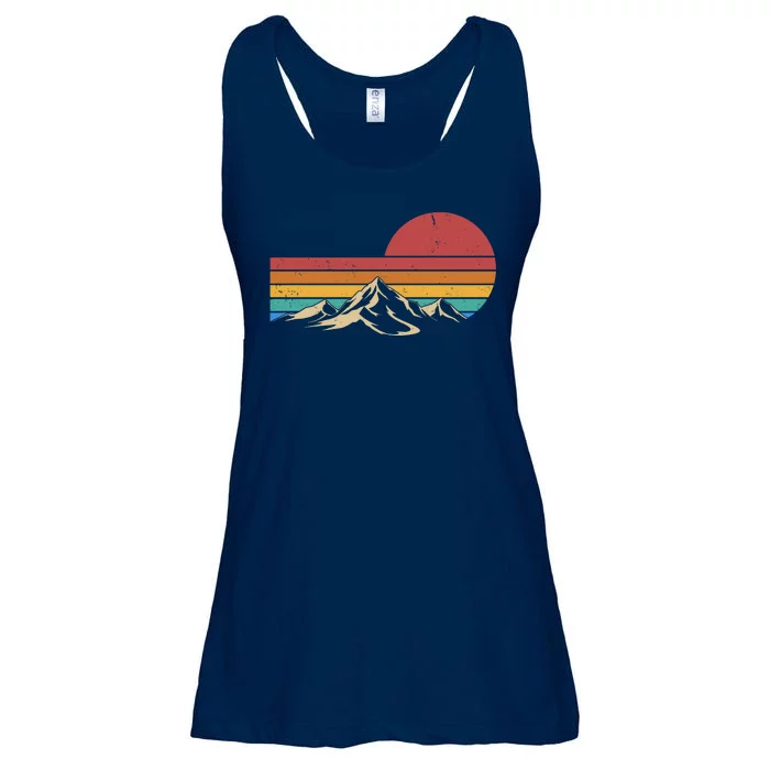 Retro Vintage Mountain Range Sunset Colors Ladies Essential Flowy Tank