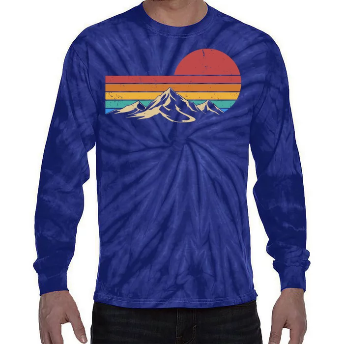 Retro Vintage Mountain Range Sunset Colors Tie-Dye Long Sleeve Shirt