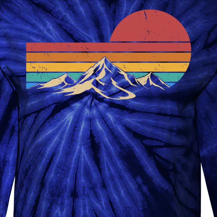 Retro Vintage Mountain Range Sunset Colors Tie-Dye Long Sleeve Shirt