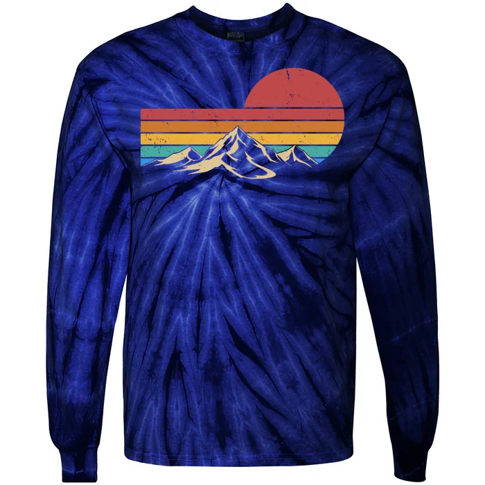 Retro Vintage Mountain Range Sunset Colors Tie-Dye Long Sleeve Shirt