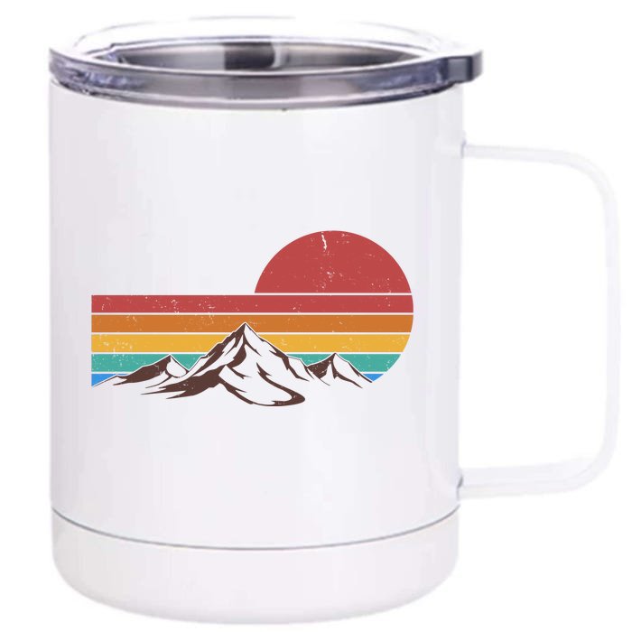 Retro Vintage Mountain Range Sunset Colors Front & Back 12oz Stainless Steel Tumbler Cup