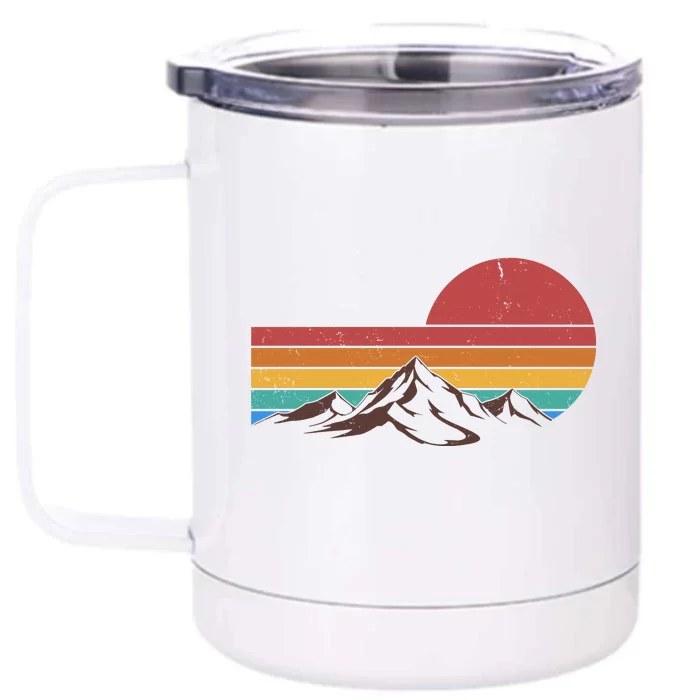 Retro Vintage Mountain Range Sunset Colors Front & Back 12oz Stainless Steel Tumbler Cup