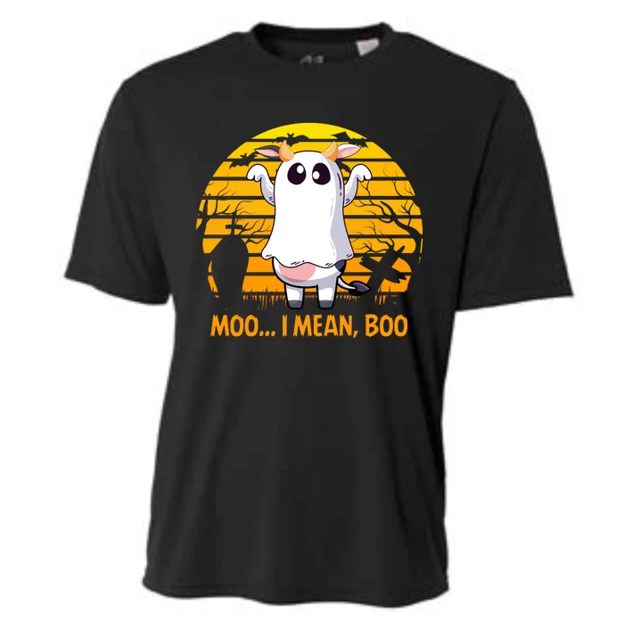 Retro Vintage Moo I Mean Boo Halloween Cow Ghost Moo Cow Gift Cooling Performance Crew T-Shirt