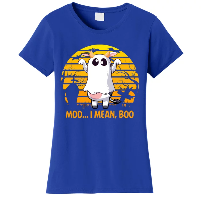 Retro Vintage Moo I Mean Boo Halloween Cow Ghost Moo Cow Gift Women's T-Shirt