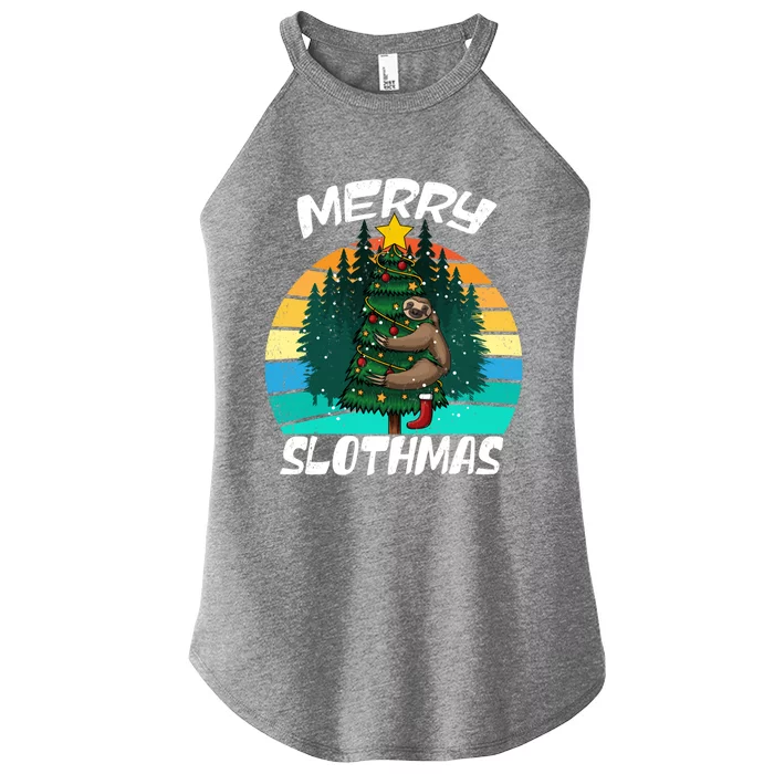 Retro Vintage Merry Slothmas Christmas Cute Sloth Pajamas Gift Women’s Perfect Tri Rocker Tank