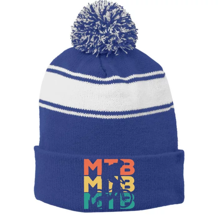 Retro Vintage Mtb Gift For Mountain Bikers Great Gift Stripe Pom Pom Beanie