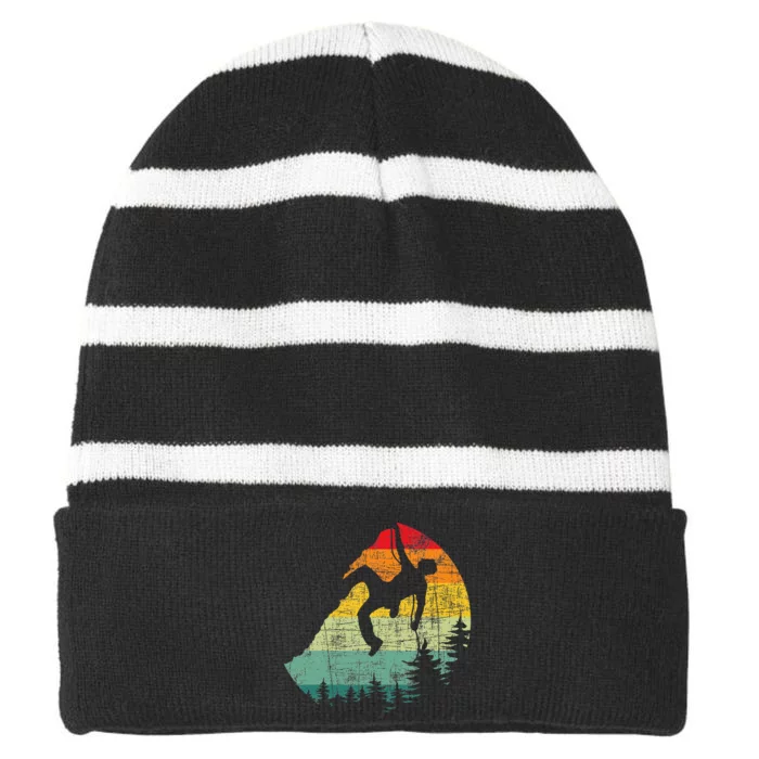 Retro Vintage Mountain Climber Rock Climbing Bouldering Striped Beanie with Solid Band