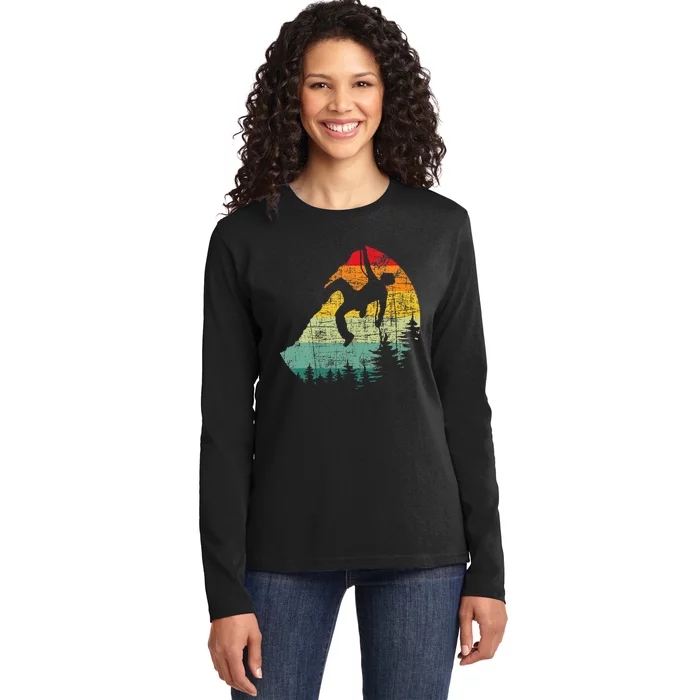 Retro Vintage Mountain Climber Rock Climbing Bouldering Ladies Long Sleeve Shirt