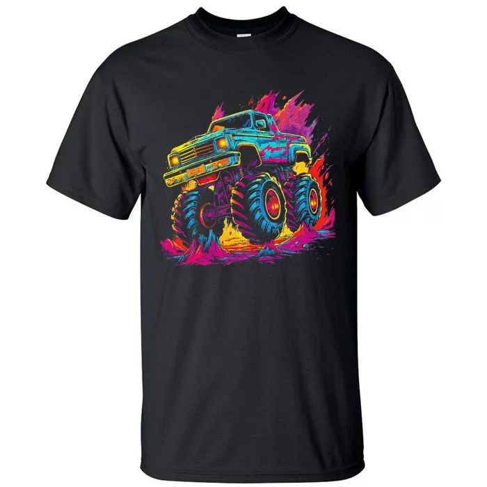 Retro Vintage Monster Truck Retro Sunset Monster Truck Tall T-Shirt