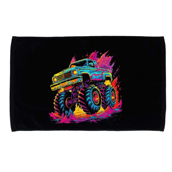 Retro Vintage Monster Truck Retro Sunset Monster Truck Microfiber Hand Towel