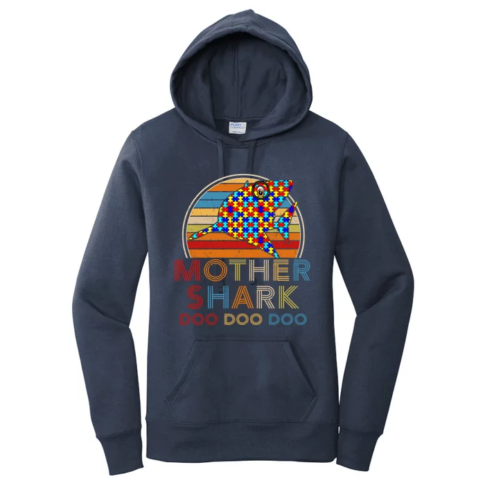 Retro Vintage Mother Shark Autism Awareness Funny Cute Gift Women's Pullover Hoodie