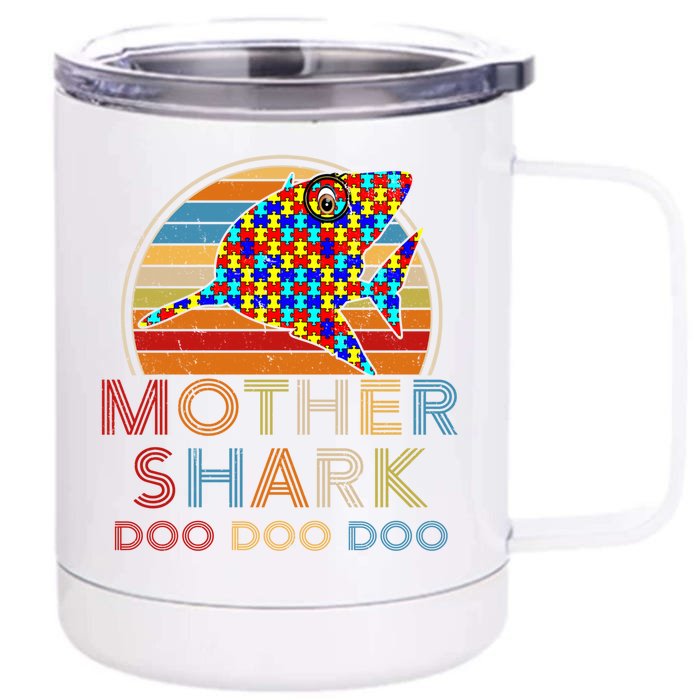 Retro Vintage Mother Shark Autism Awareness Funny Cute Gift Front & Back 12oz Stainless Steel Tumbler Cup