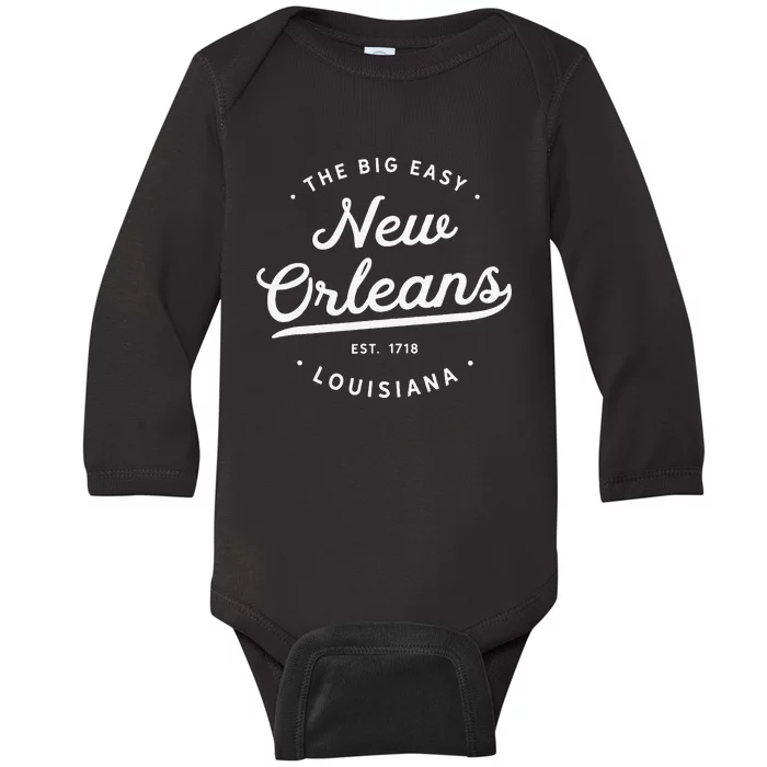 Retro Vintage New Orleans Louisiana Big Easy Nola Baby Long Sleeve Bodysuit