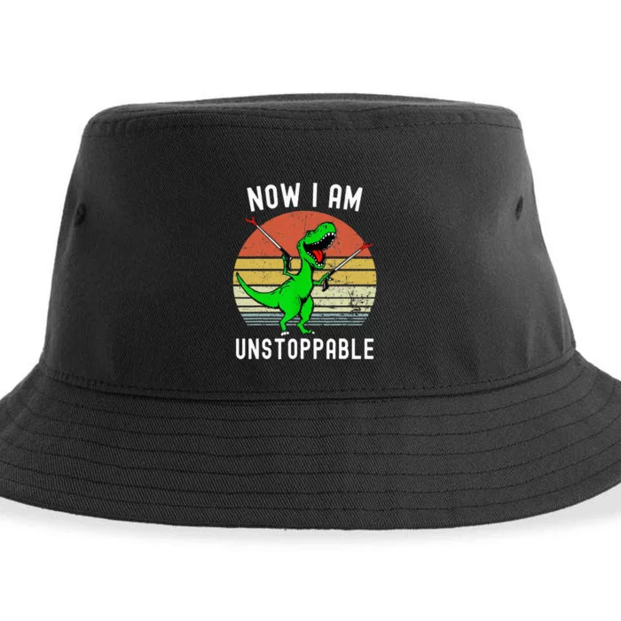 Retro Vintage Now I Am Unstoppable Trex Funny TRex Sustainable Bucket Hat