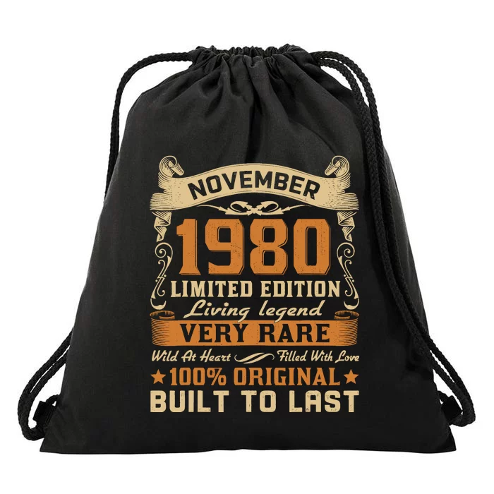 Retro Vintage November 1980 Born In November 1980 Bday Drawstring Bag