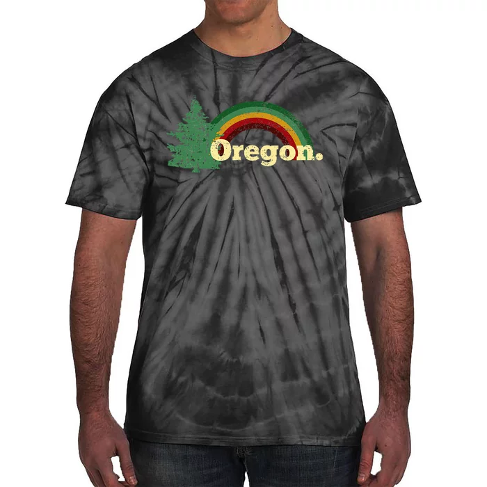 Retro Vintage Oregon Throwback Rainbow Distressed Tie-Dye T-Shirt