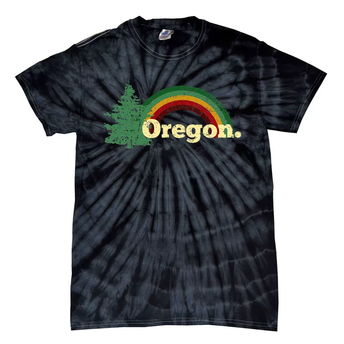 Retro Vintage Oregon Throwback Rainbow Distressed Tie-Dye T-Shirt