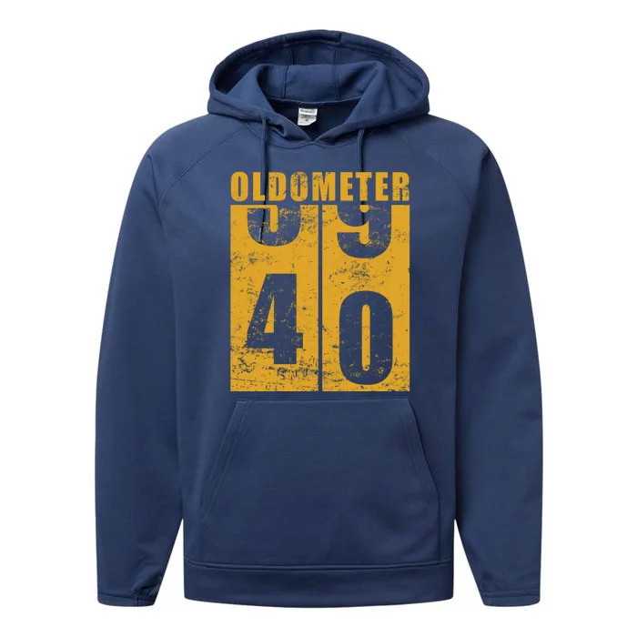 Retro Vintage Oldometer 40 Years Old Performance Fleece Hoodie