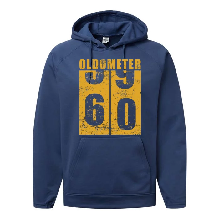 Retro Vintage Oldometer 60 Years Old Performance Fleece Hoodie