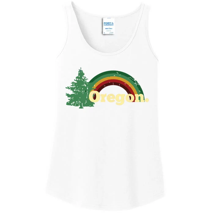 Retro Vintage Oregon Throwback Rainbow Distressed Gift Ladies Essential Tank