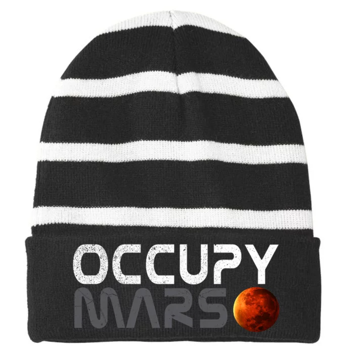 Retro Vintage Occupy Mars Space Explorer Striped Beanie with Solid Band