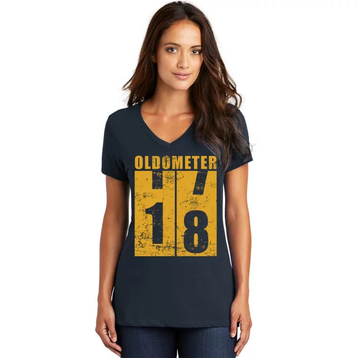 Retro Vintage Oldometer 18 Years Old Women's V-Neck T-Shirt