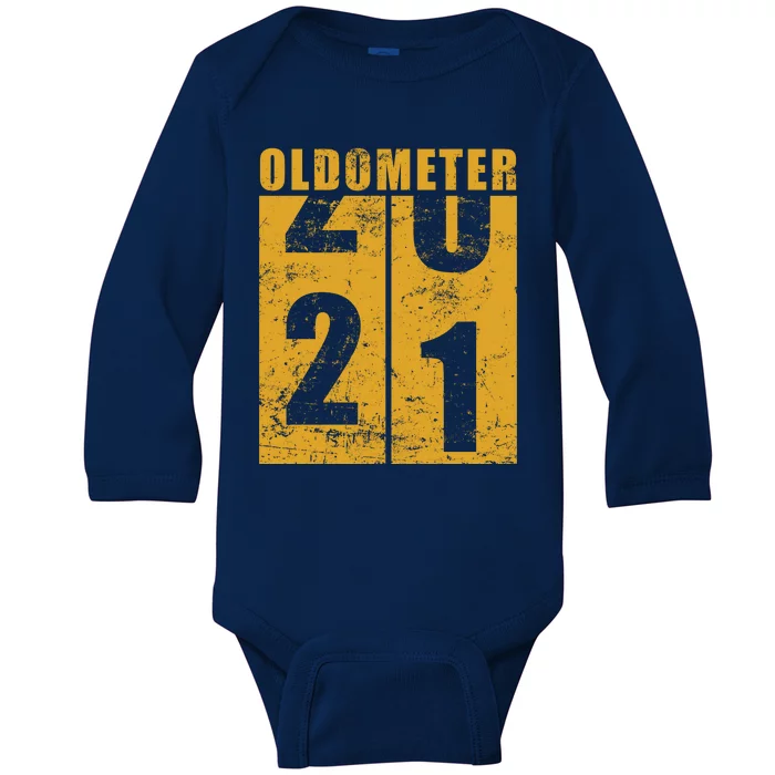 Retro Vintage Oldometer 21 Years Old Baby Long Sleeve Bodysuit