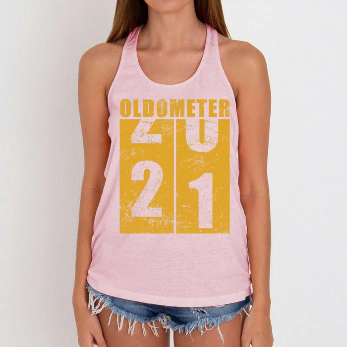 Retro Vintage Oldometer 21 Years Old Women's Knotted Racerback Tank