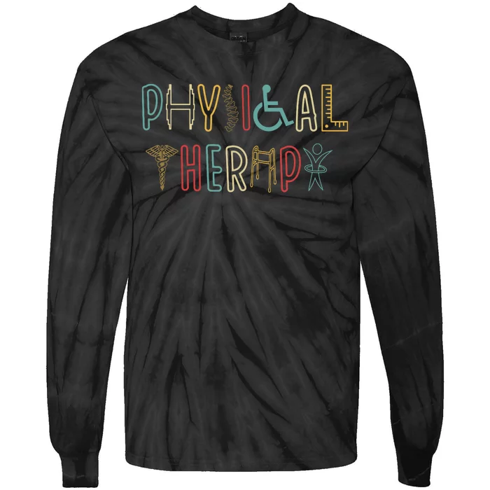 Retro Vintage Physical Therapy Funny Physical Therapist Tie-Dye Long Sleeve Shirt