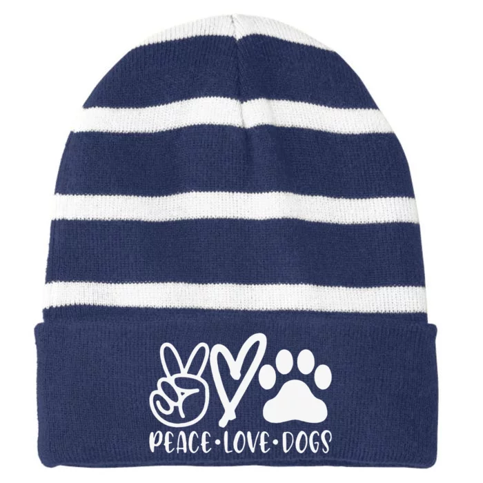 Retro Vintage Peace Love Dog Funny Dog Lover Gifts Striped Beanie with Solid Band