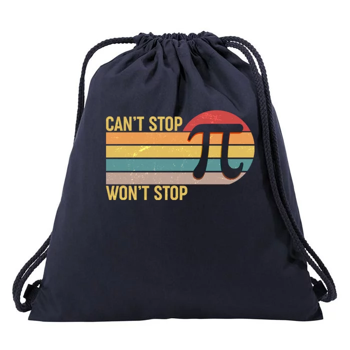 Retro Vintage Pi Day 314 Can't Stop Won't Stop Drawstring Bag