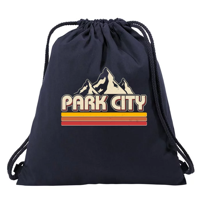 Retro Vintage Park City Utah Mountain Logo Drawstring Bag