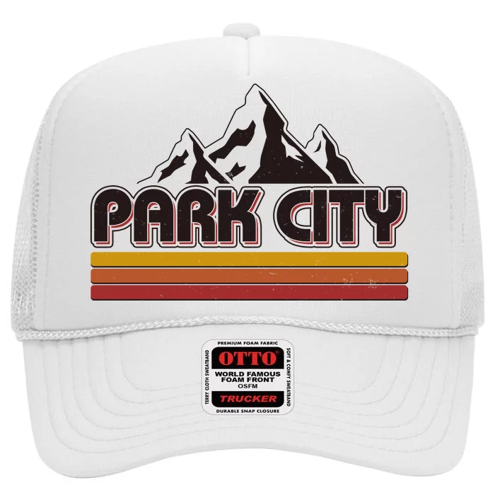 Retro Vintage Park City Utah Mountain Logo High Crown Mesh Trucker Hat