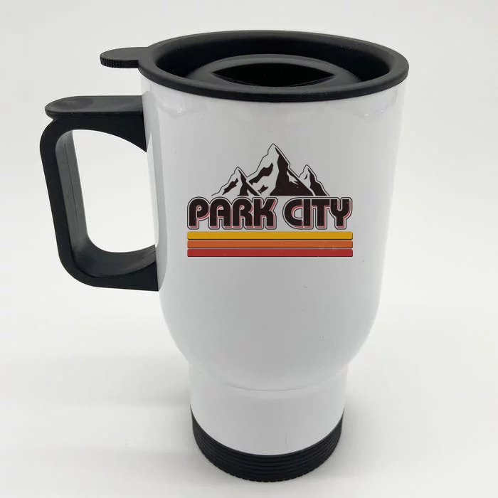 Retro Vintage Park City Utah Mountain Logo Front & Back Stainless Steel Travel Mug