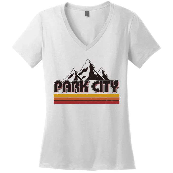 Retro Vintage Park City Utah Mountain Logo Women's V-Neck T-Shirt