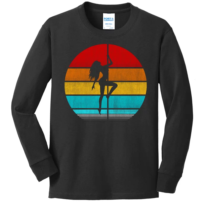 Retro Vintage Pole Dancer Kids Long Sleeve Shirt