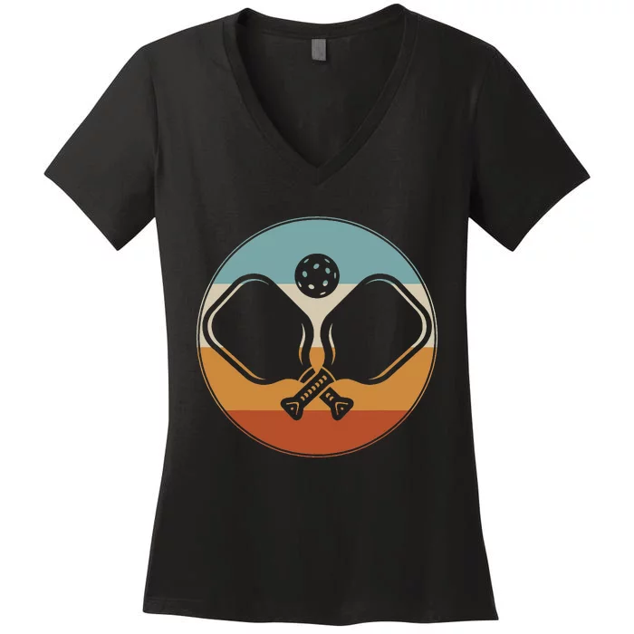 Retro Vintage Pickleball Paddle Design for Pickleball Player Women's V-Neck T-Shirt