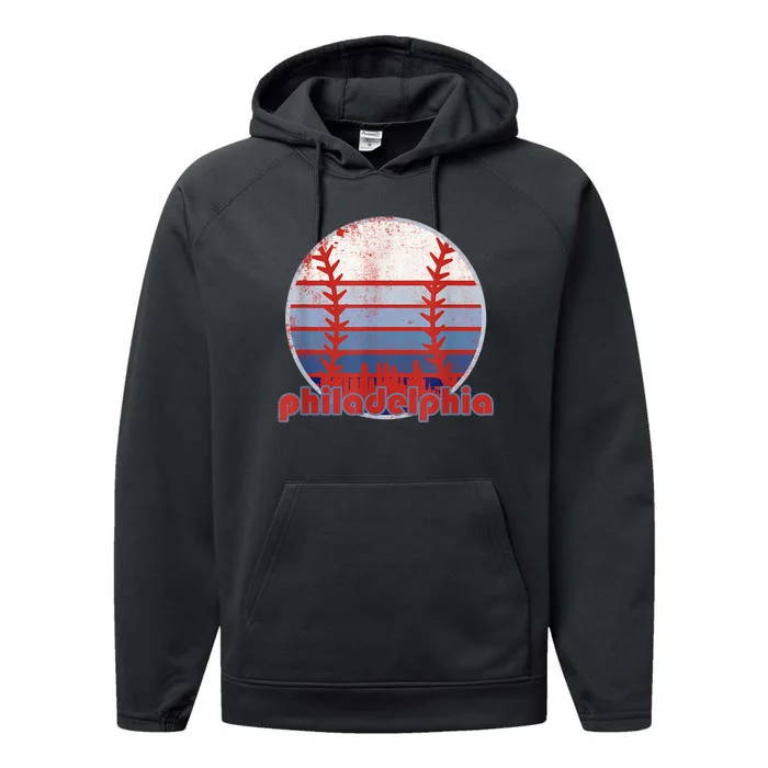 Retro Vintage Philly Baseball Skyline Cool Philadelphia Performance Fleece Hoodie