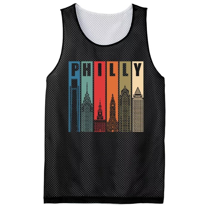 Retro Vintage Philadelphia Skyline Mesh Reversible Basketball Jersey Tank