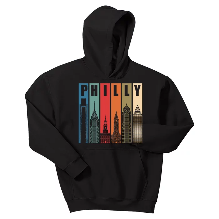 Retro Vintage Philadelphia Skyline Kids Hoodie