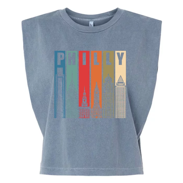 Retro Vintage Philadelphia Skyline Garment-Dyed Women's Muscle Tee