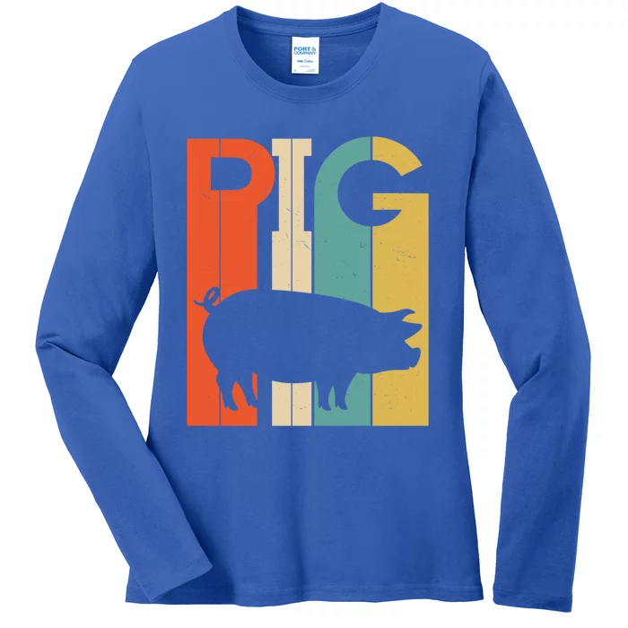 Retro Vintage Pig Silhouette Pig Lover Pig Owner Meaningful Gift Ladies Long Sleeve Shirt