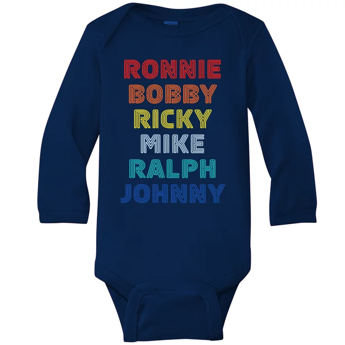 Retro Vintage Ronnie Bobby Ricky Mike Ralph And Johnny Baby Long Sleeve Bodysuit