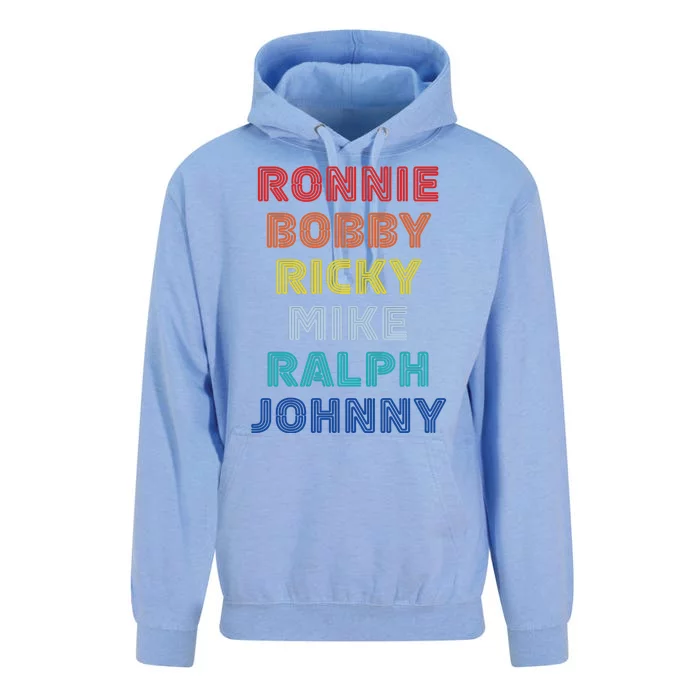 Retro Vintage Ronnie Bobby Ricky Mike Ralph And Johnny Unisex Surf Hoodie