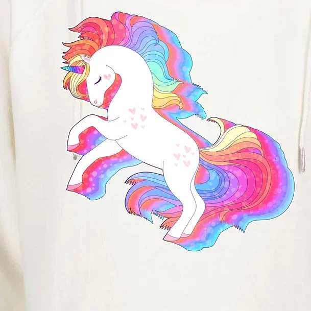 Retro Vintage Rainbow Unicorn Womens Funnel Neck Pullover Hood