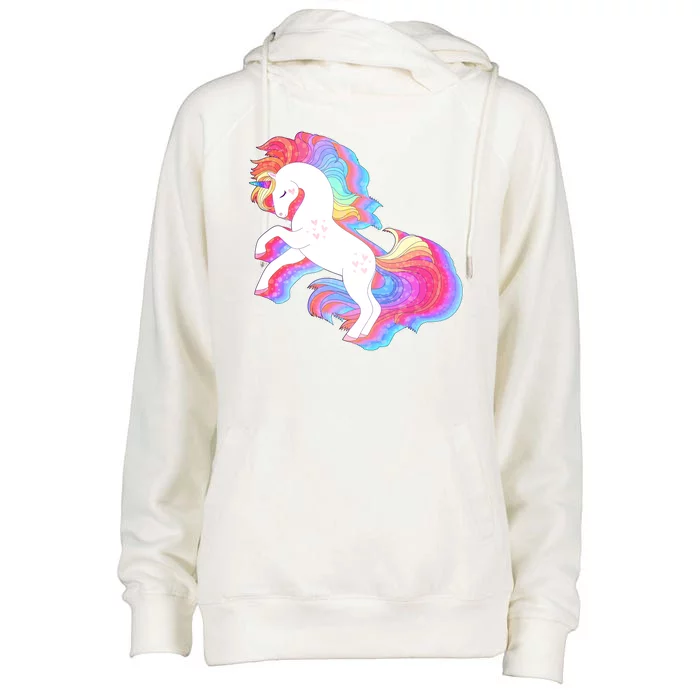 Retro Vintage Rainbow Unicorn Womens Funnel Neck Pullover Hood