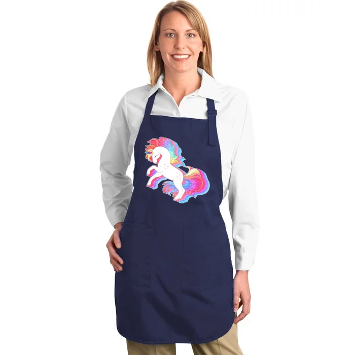 Retro Vintage Rainbow Unicorn Full-Length Apron With Pocket