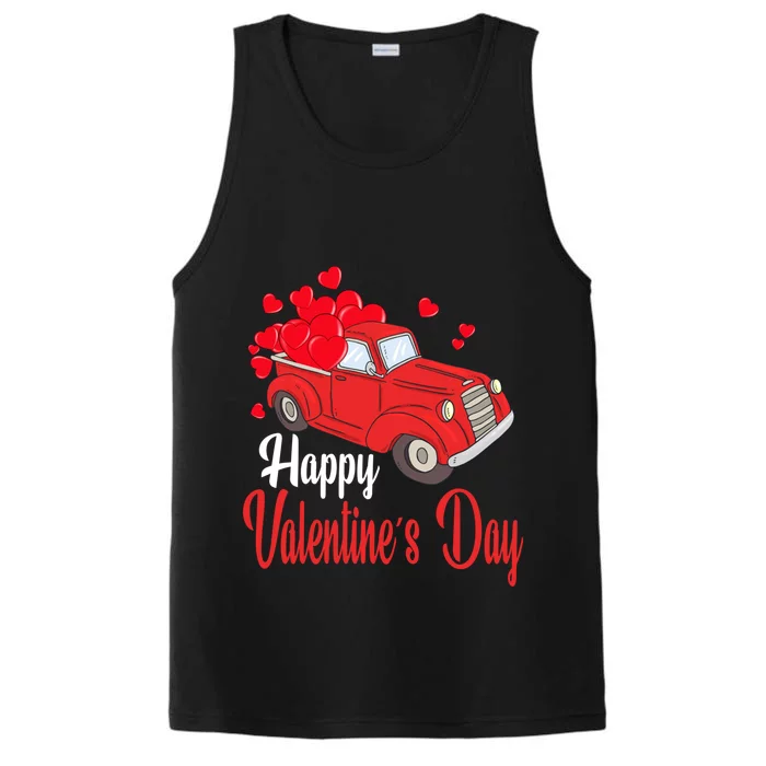 Retro Vintage Red Truck Carrying Hearts Happy Valentines Day Funny Gift Performance Tank