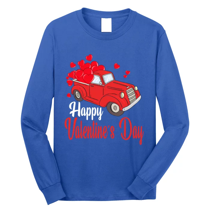 Retro Vintage Red Truck Carrying Hearts Happy Valentines Day Funny Gift Long Sleeve Shirt